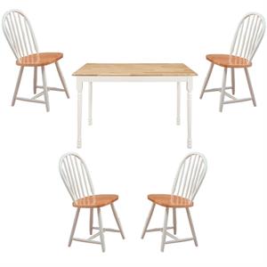 home square dining set with square tile top table and 4 chairs in white and oak