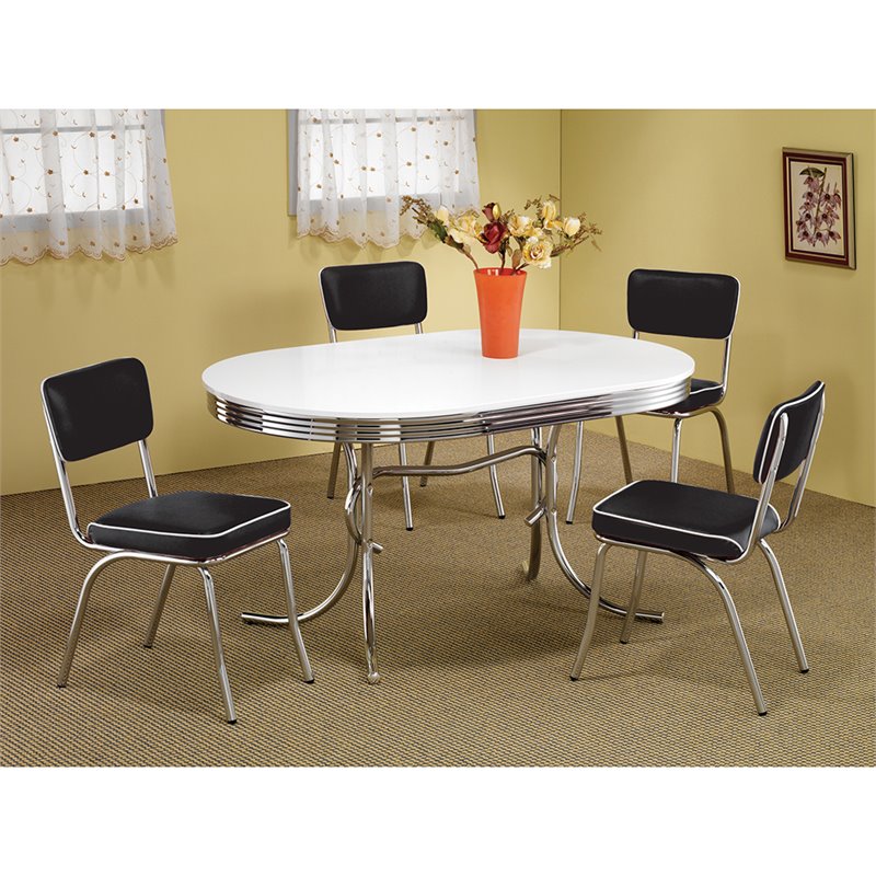 Home Square Retro Round Dining Table Set with 4 Chairs in Chrome