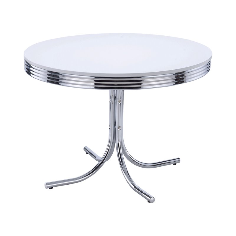 Home Square Retro Round Dining Table Set with 4 Chairs in Chrome