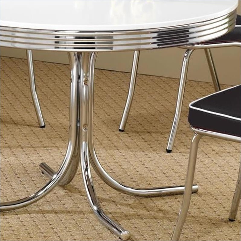 Home Square Retro Round Dining Table Set with 4 Chairs in Chrome
