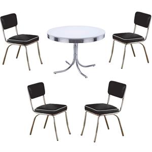 Home Square Retro Round Dining Table Set with 4 Chairs in Chrome