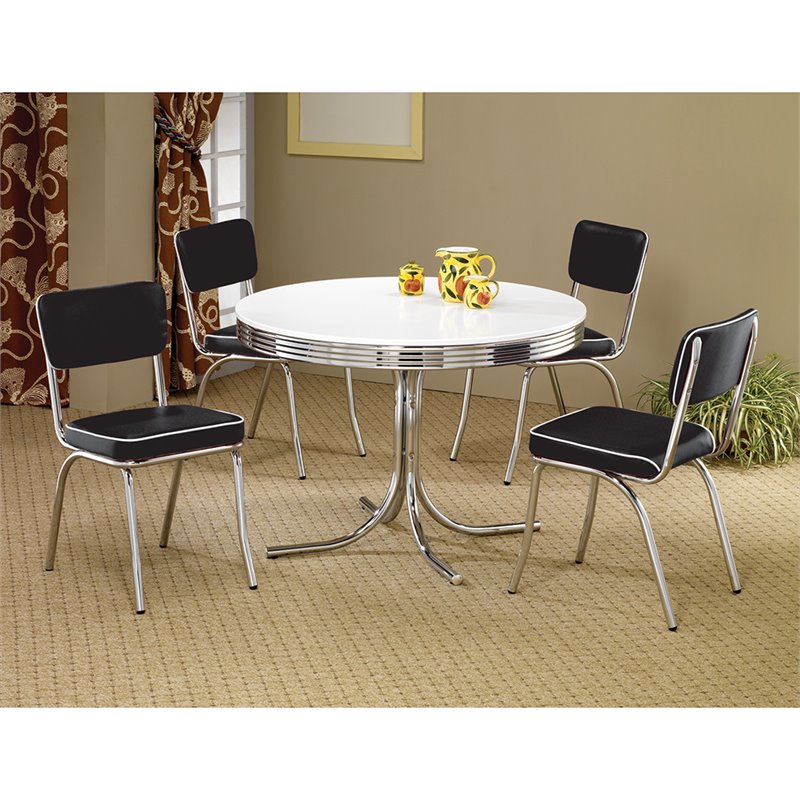 Home Square Retro Round Dining Table Set with 2 Chairs in Chrome