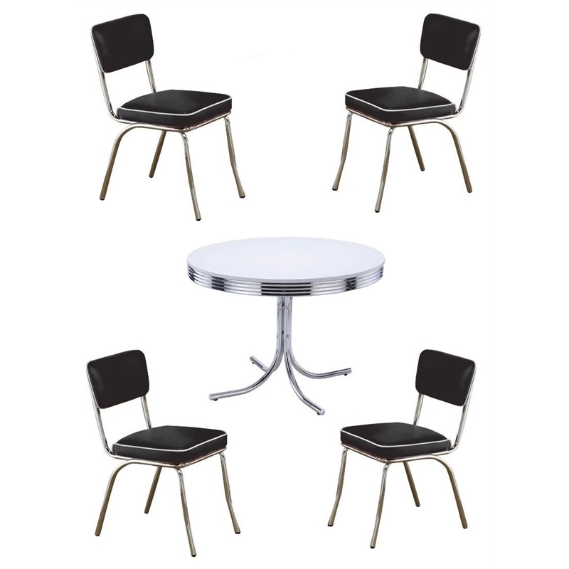 Home Square Retro Round Dining Table Set with 2 Chairs in Chrome