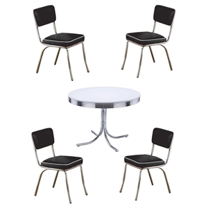Home Square Retro Round Dining Table Set with 2 Chairs in Chrome
