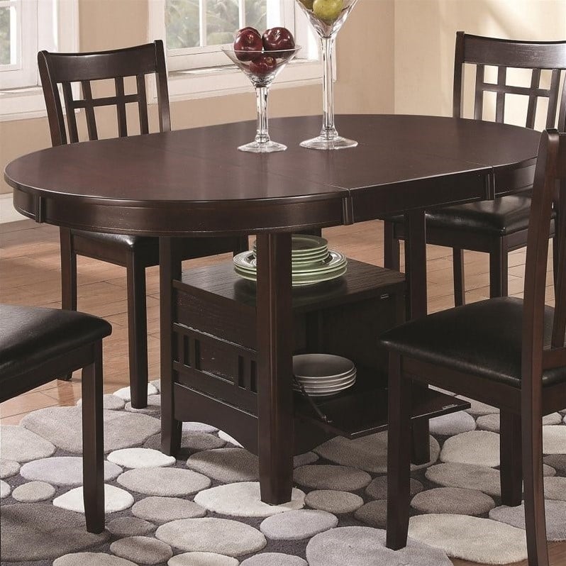 Home Square 5 Piece Solid Wood Extendable Oval Dining Table Set in Espresso