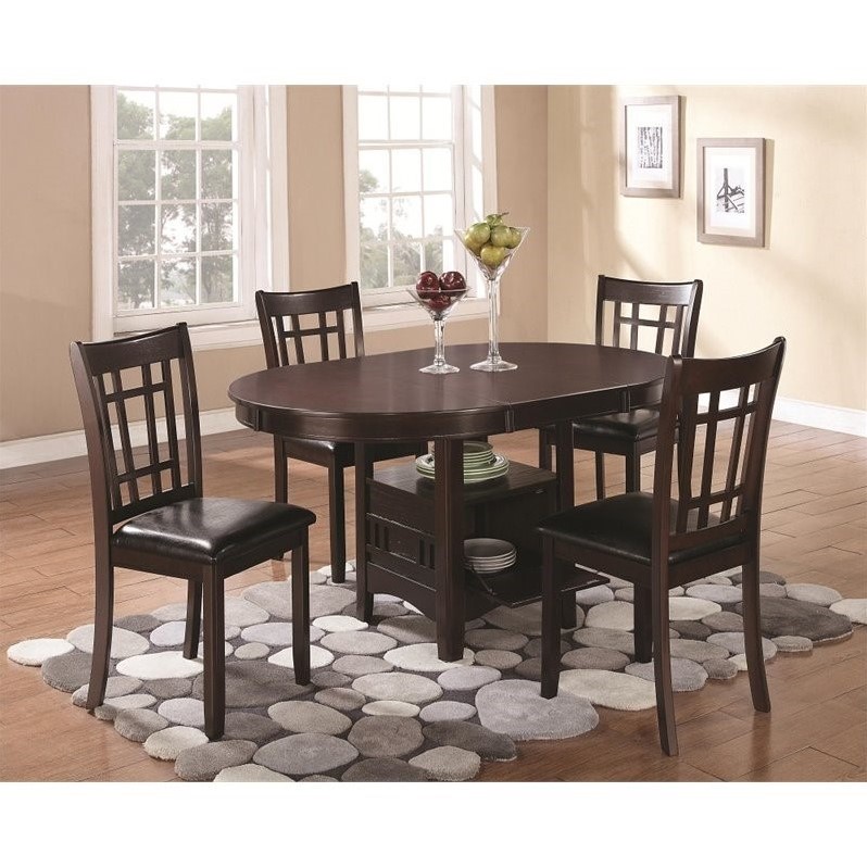 Home Square 5 Piece Solid Wood Extendable Oval Dining Table Set in Espresso