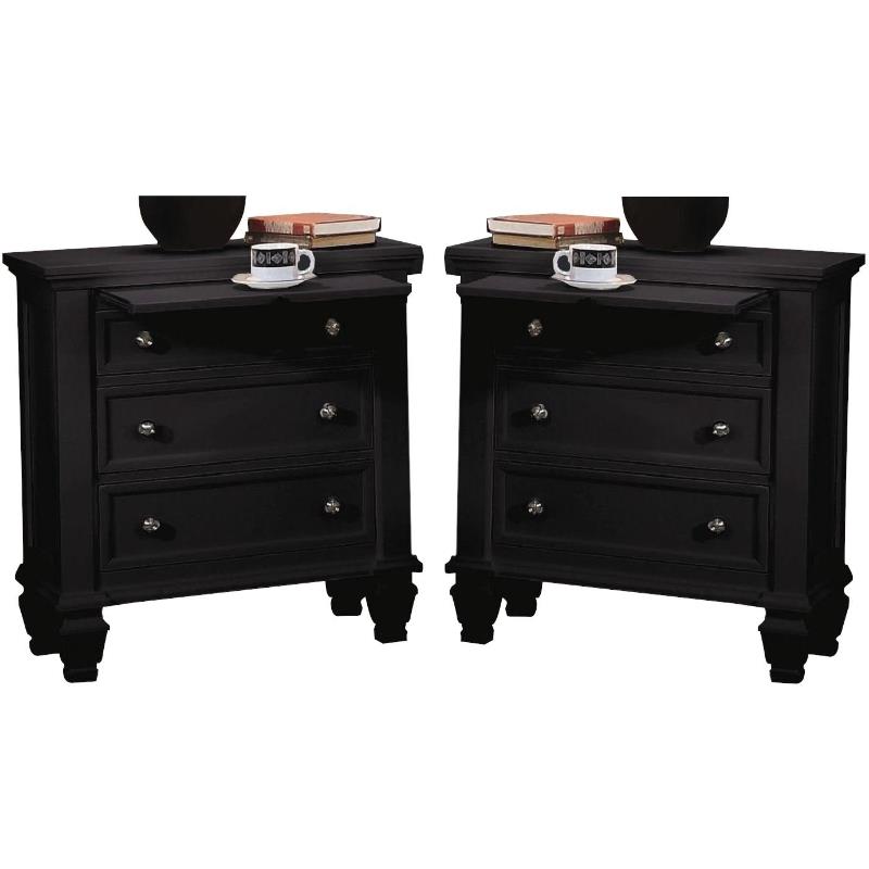 Home Square 3 Drawer Nightstand in Black and Silver ( Set of 2 )