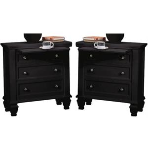 home square 3 drawer nightstand in black and silver ( set of 2 )