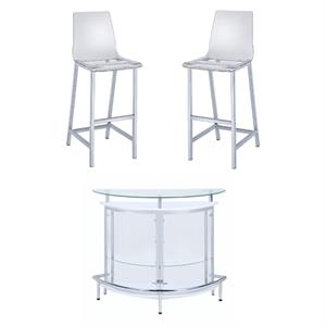 home square 3 piece set with home bar unit with clear acrylic front and 2 chairs