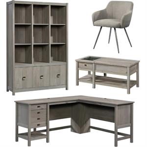 home square 4 piece set with 9-cubby bookcase chair coffee table & l shaped desk