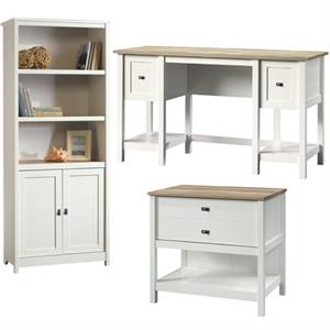 home square 3 piece set with desk 3-shelf bookcase filing cabinet in soft white