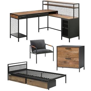 home square 4 piece set with l-shape computer desk file cabinet mates bed chair