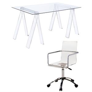 Home Square 2 Piece Set with Acrylic Office Swivel Chair and Writing Desk