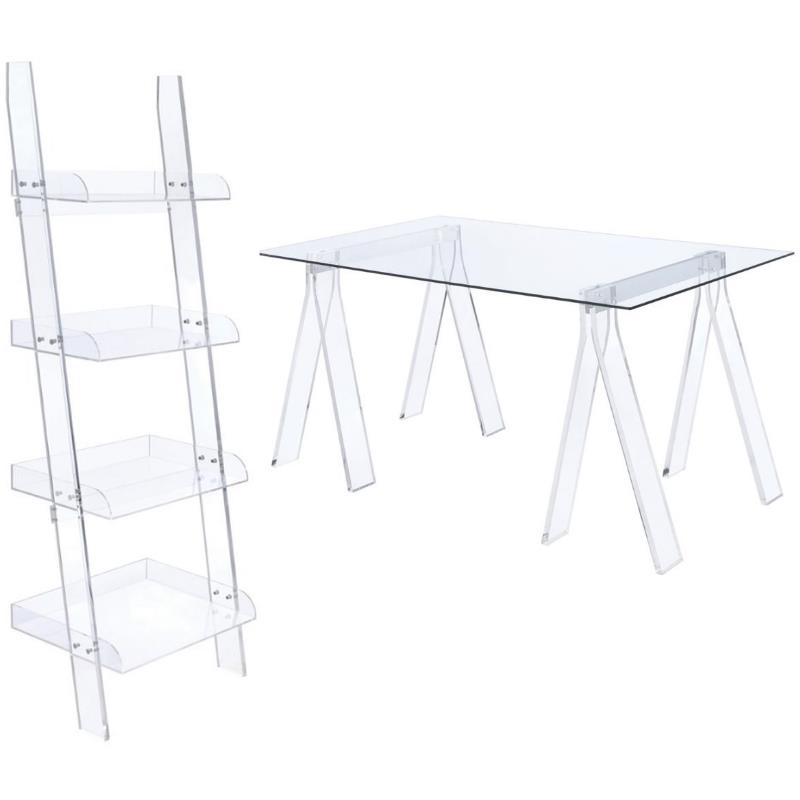 Home Square 2 Piece Furniture Set with Writing Desk and Acrylic Ladder Bookcase
