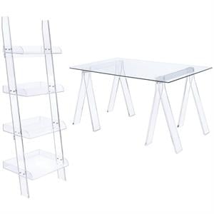 Home Square 2 Piece Furniture Set with Writing Desk and Acrylic Ladder Bookcase