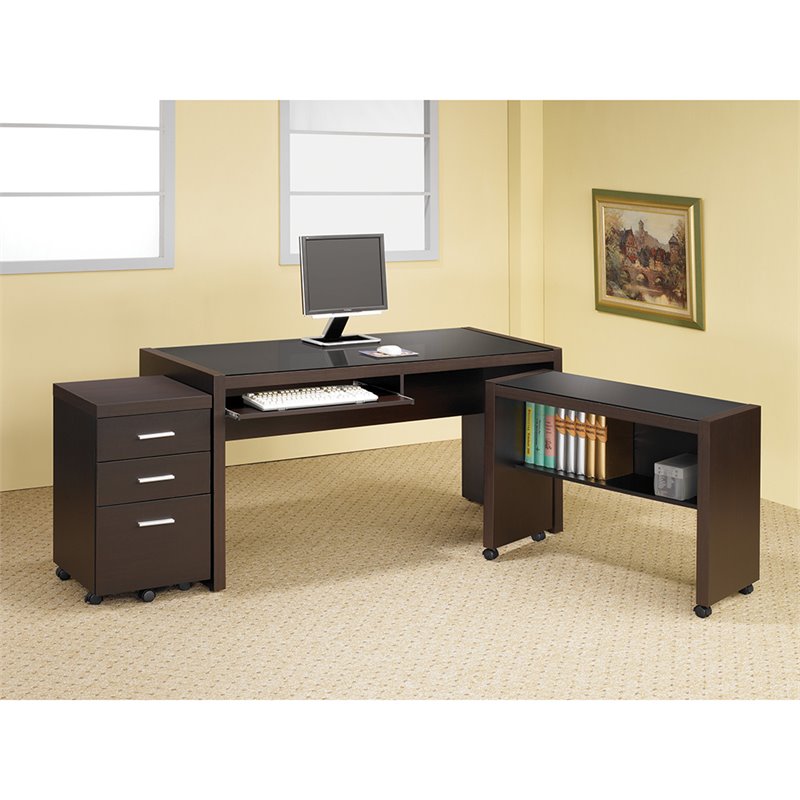Home Square 3-Piece Set with Mobile File Cabinet Computer Desk and Office Chair
