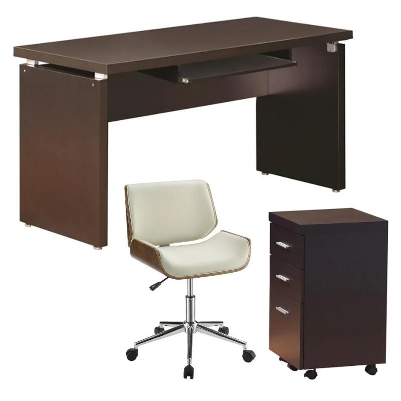 Home Square 3-Piece Set with Mobile File Cabinet Computer Desk and Office Chair
