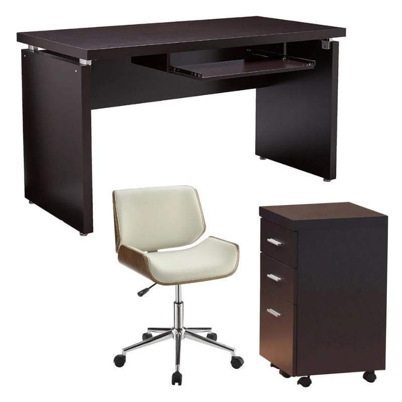 Home Square 3 Piece Set with Office Chair Writing Desk and Mobile File Cabinet