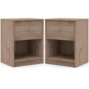 Home Square 2 Piece 1 Drawer Nightstand Set in Jackson Hickory