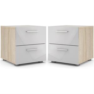 Home Square 2 Piece 2 Drawer Engineered Wood Nightstand Set in Oak/White