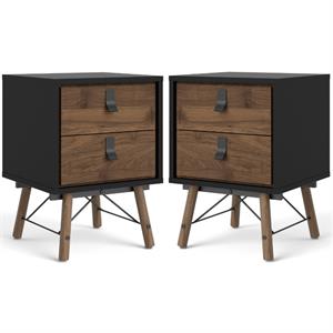 home square 2 piece 2 drawer nightstand set in black matte and walnut
