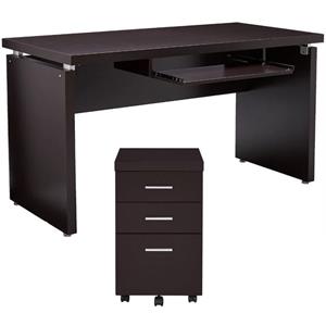 Home Square 2 Piece Set with Writing Desk and Mobile File Cabinet in Cappuccino