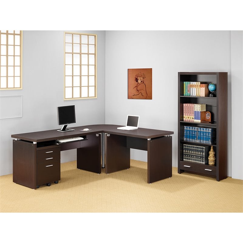 Home Square 2 Piece Set with Computer Desk and Mobile File Cabinet in Cappuccino