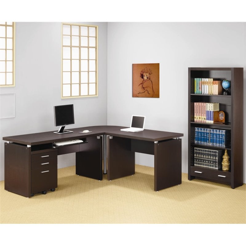 Home Square 2 Piece Set with Computer Desk and Mobile File Cabinet in Cappuccino