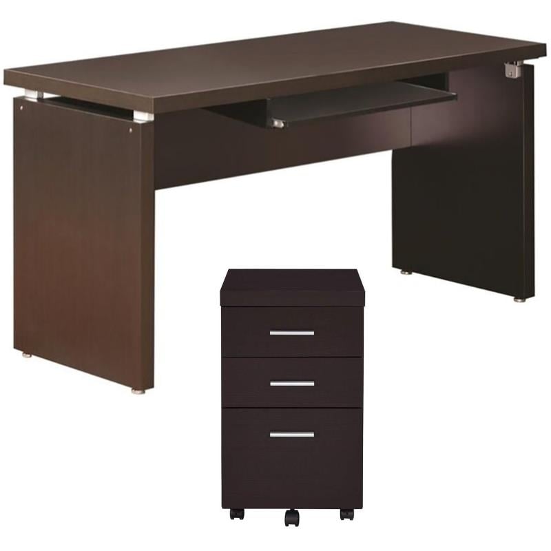 Home Square 2 Piece Set with Computer Desk and Mobile File Cabinet in Cappuccino