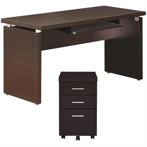 Home Square 2 Piece Set with Computer Desk and Mobile File Cabinet in Cappuccino