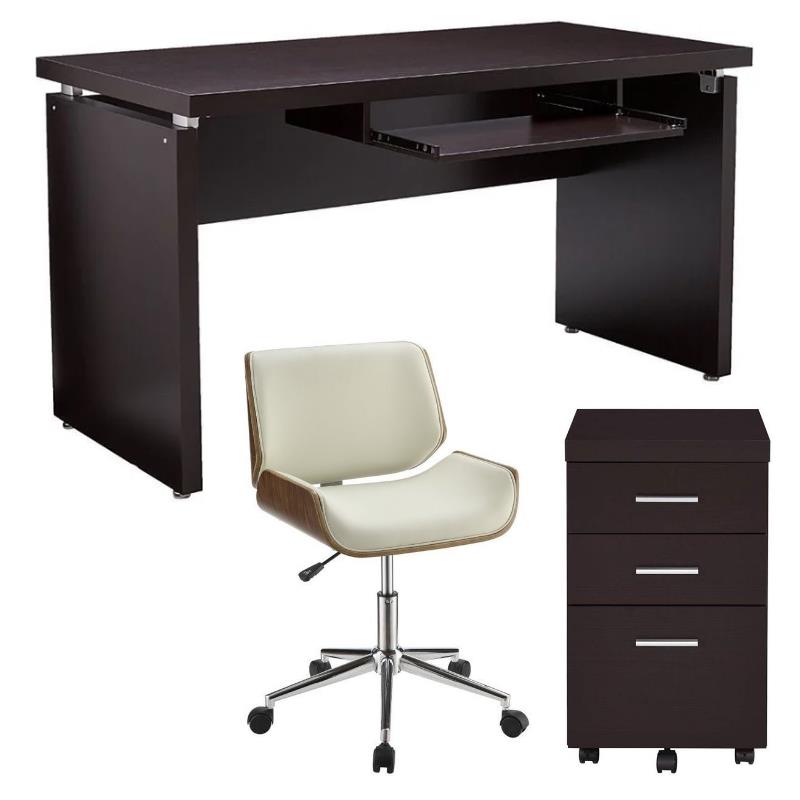 Home Square 3 Piece Set with Writing Desk Office Chair & Mobile File Cabinet