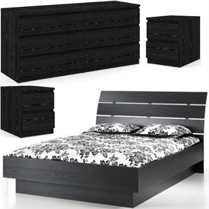 home square wood black 4pc set with platform queen bed dresser & 2nightstands