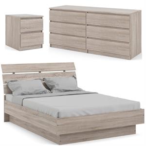 Home Square 3 Piece Set with Platform Full Bed Nightstand and Dresser in Truffle