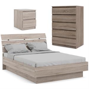 Home Square 3 Piece Set with Platform Full Bed Nightstand and Chest in Truffle