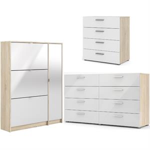 home square 3 piece furniture set with dresser shoe cabinet & chest in oak/white
