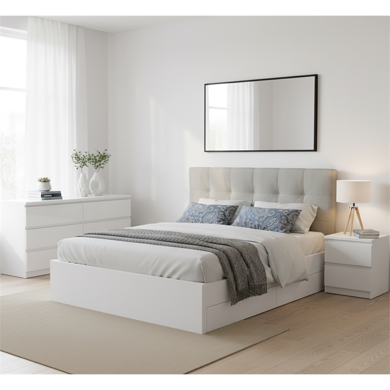 Home Square 2 Piece Furniture Set with Nightstand & Dresser in White High Gloss