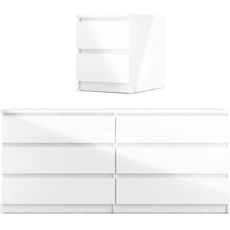Home Square 2 Piece Furniture Set with Nightstand & Dresser in White High Gloss