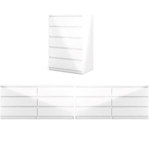 home square 3 piece furniture set with chest and 2 dressers in white high gloss