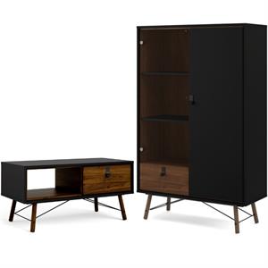 home square 2 piece set with china cabinet & coffee table in black matte/walnut