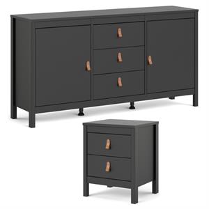 home square 2 piece furniture set with nightstand and sideboard in black matte