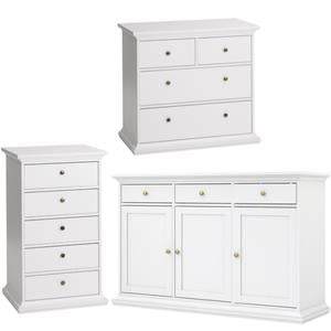 home square 3 piece furniture set with lingere chest sideboard & chest in white
