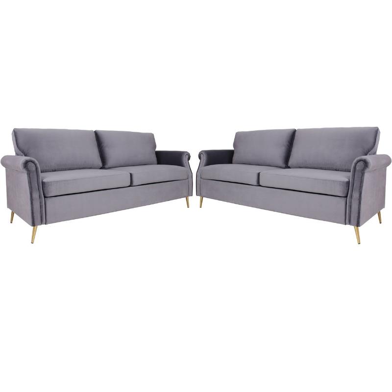 Home Square 2 Piece Velvet Living Room Sofa Set in Gray | Homesquare