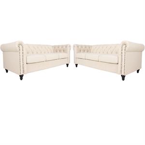 home square living 2 piece microfiber living room sofa set in cream