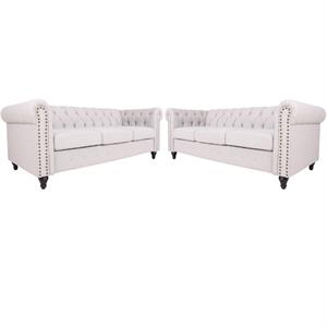 home square living 2 piece microfiber living room sofa set in light gray