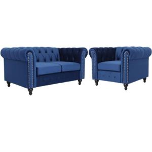 home square 2 piece set with velvet living room loveseat and chair in blue
