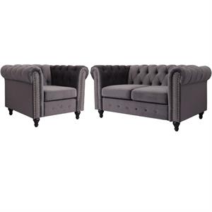 home square 2 piece set with velvet living room loveseat and chair in gray