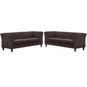 home square 2 piece microfiber living room sofa set in brown