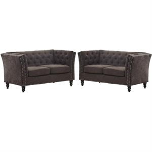 home square 2 piece microfiber living room loveseat set in brown