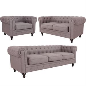 home square 3 piece set with living room sofa loveseat and chair in gray
