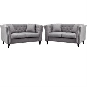 home square 2 piece microfiber living room loveseat set in gray